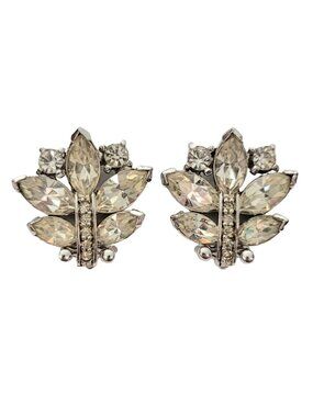 Pennino Silvertone Rhodium Plated Clear Rhinestone Cluster Clip-On Earrings E794